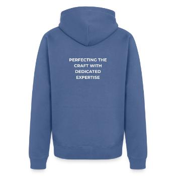 Walnut Grower Dedicated Expertise - Unisex Premium Organic Zip Hoodie - stone blue - Back - Nico (187cm)