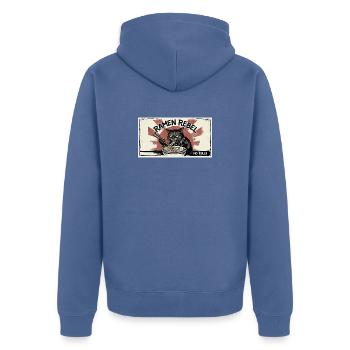 Ramen-Rebellenkatze - Unisex Premium Bio Zip Hoodie - Taubenblau - Hinten - Nico (187cm)