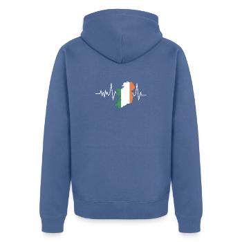 Herzschlag Irland Flagge - Unisex Premium Bio Zip Hoodie - Taubenblau - Hinten - Nico (187cm)