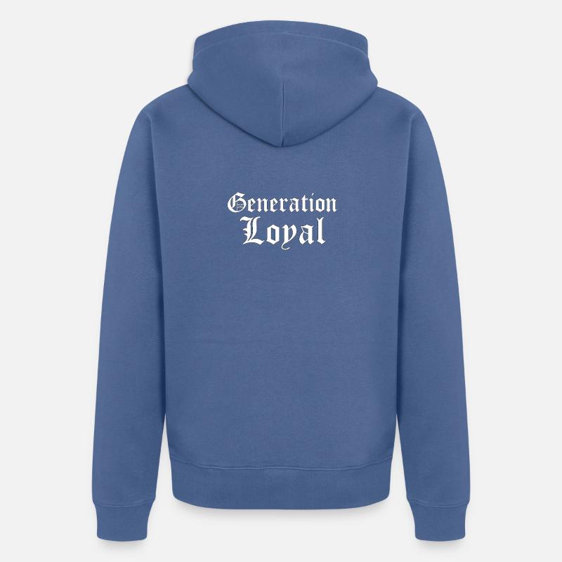 Design typographique gothique de la génération Loyal - Veste à capuche bio Premium Unisexe - bleu pigeon