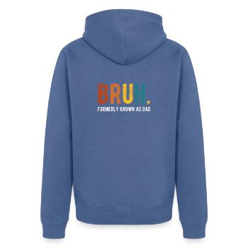 Bruh Anciennement Connu sous le nom de Papa Humour rétro - Veste à capuche bio Premium Unisexe - bleu pigeon - Dos - Nico (187cm)