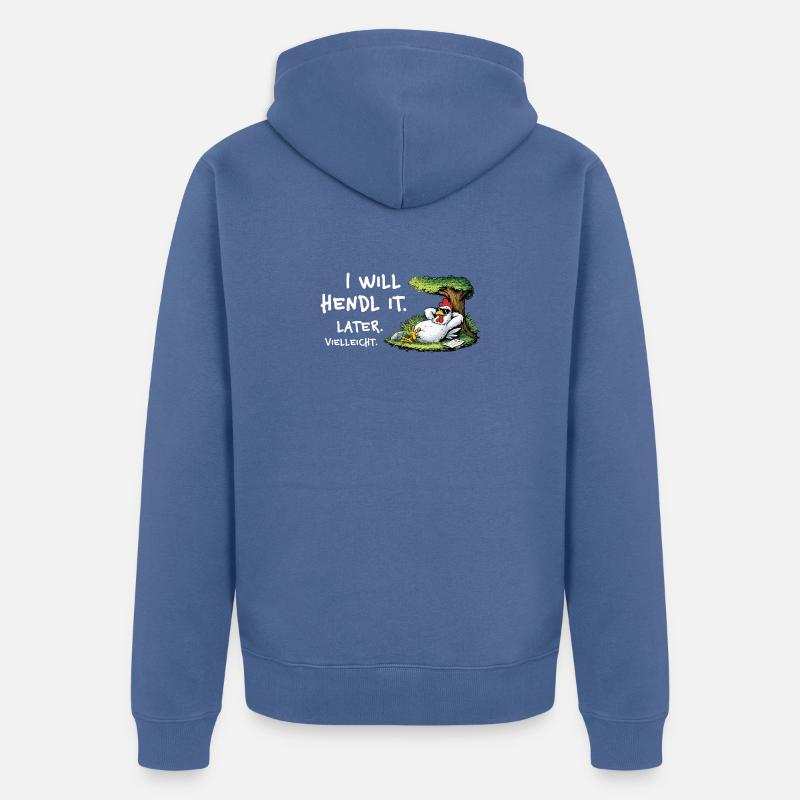 Dessin animé de procrastination du poulet - Veste à capuche bio Premium Unisexe - bleu pigeon