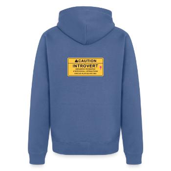 Caution Introvert - Unisex Premium Bio Zip Hoodie - Taubenblau - Hinten - Nico (187cm)