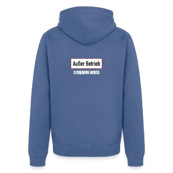 Sicherung durch - Unisex Premium Bio Zip Hoodie - Taubenblau - Hinten - Nico (187cm)