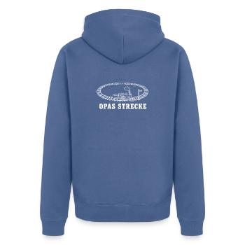 Opas Strecke Modelleisenbahn Dampflok T-Shirt - Unisex Premium Bio Zip Hoodie - Taubenblau - Hinten - Nico (187cm)