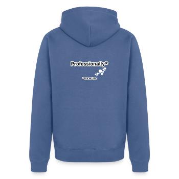 Professionally Uncertain – Office Humor - Unisex Premium Organic Zip Hoodie - stone blue - Back - Nico (187cm)