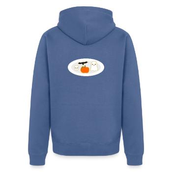 Halloween Keksteller mit Kürbis Geist Totenschädel - Unisex Premium Bio Zip Hoodie - Taubenblau - Hinten - Nico (187cm)