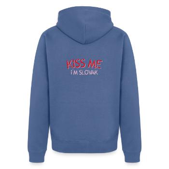 Küss mich, ich bin slowakisch Graffiti - Unisex Premium Bio Zip Hoodie - Taubenblau - Hinten - Nico (187cm)