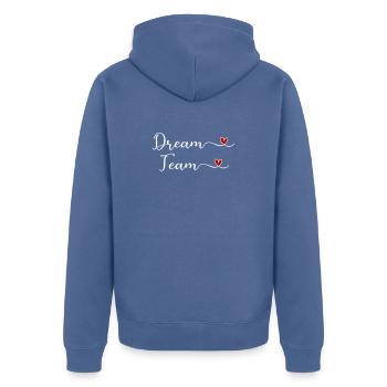 Dream Team Herz Typographie - Unisex Premium Bio Zip Hoodie - Taubenblau - Hinten - Nico (187cm)