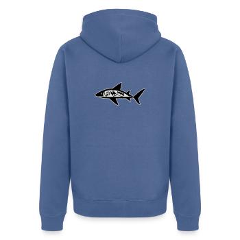 Shark aß Taucher - Unisex Premium Bio Zip Hoodie - Taubenblau - Hinten - Nico (187cm)