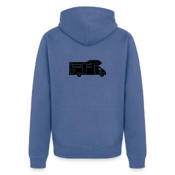 Silhouette de camping-car – design de camping simple - Veste à capuche bio Premium Unisexe - bleu pigeon - Dos - Nico (187cm)