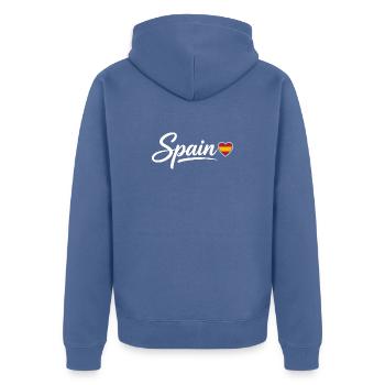 Écriture espagnole avec drapeau de cœur patriotique - Veste à capuche bio Premium Unisexe - bleu pigeon - Dos - Nico (187cm)