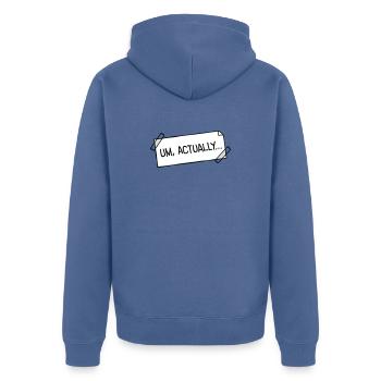 Um Actually Zettel Geklebt Nerd Klugscheißer Logo - Unisex Premium Bio Zip Hoodie - Taubenblau - Hinten - Nico (187cm)