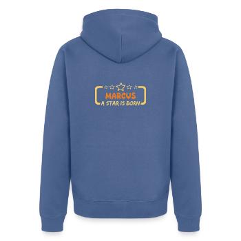 Spruch Marcus - Unisex Premium Bio Zip Hoodie - Taubenblau - Hinten - Nico (187cm)
