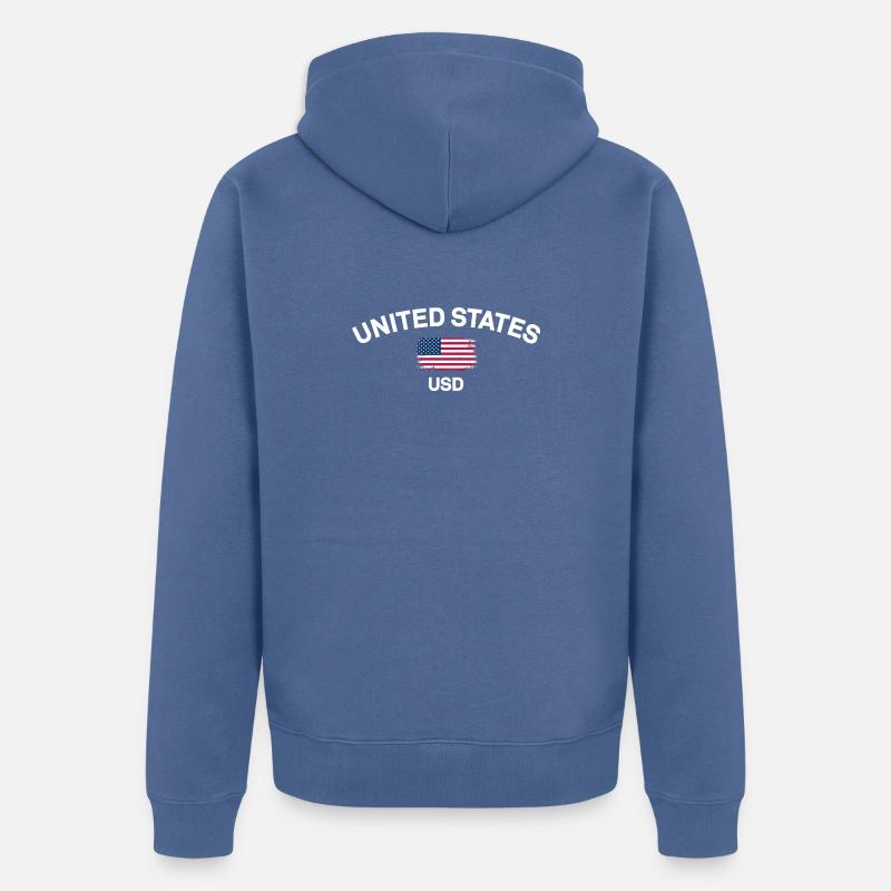 Graphique USD du drapeau américain vieilli - Veste à capuche bio Premium Unisexe - bleu pigeon
