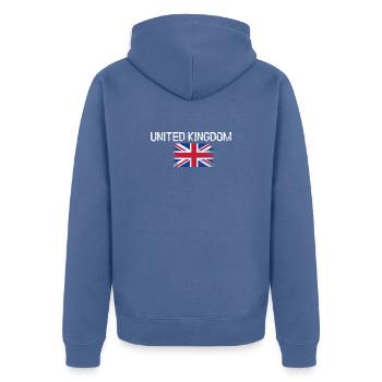 United Kingdom Distressed Flag Print - Unisex Premium Organic Zip Hoodie - stone blue - Back - Nico (187cm)