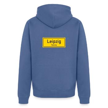 Nom de lieu de Leipzig allemagne - Veste à capuche bio Premium Unisexe - bleu pigeon - Dos - Nico (187cm)