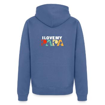 Ich liebe meinen Papa, Gitarrist, Musiker-Vater - Unisex Premium Bio Zip Hoodie - Taubenblau - Hinten - Nico (187cm)