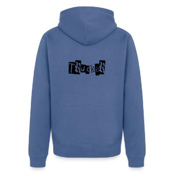 trucker truck babe lkw laster road trip transport - Unisex Premium Bio Zip Hoodie - Taubenblau - Hinten - Nico (187cm)