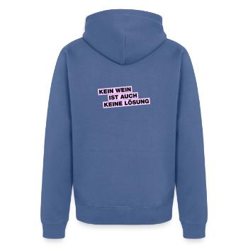 Kein WEIN ist auch keine Lösung - Unisex Premium Bio Zip Hoodie - Taubenblau - Hinten - Nico (187cm)