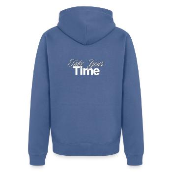 Take Your Time Design - Unisex Premium Organic Zip Hoodie - stone blue - Back - Nico (187cm)