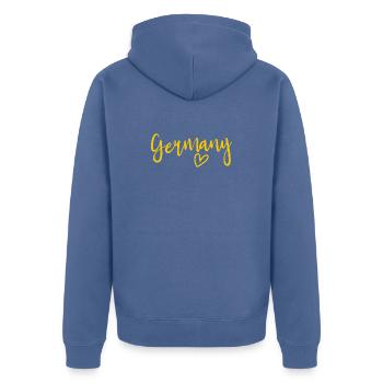 Allemagne – cœur de femmes, amour pour l’Allemagne - Veste à capuche bio Premium Unisexe - bleu pigeon - Dos - Nico (187cm)