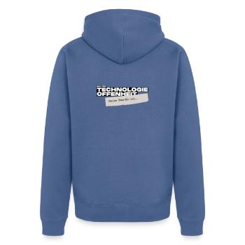 Bin für Technologieoffenheit – Meine Fax-Nr. ist… - Unisex Premium Bio Zip Hoodie - Taubenblau - Hinten - Nico (187cm)