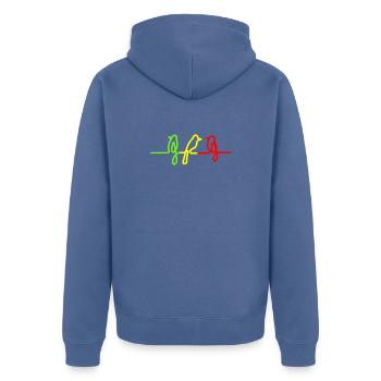 Three little birds Reggae Rasta Jamaica Vogel - Unisex Premium Bio Zip Hoodie - Taubenblau - Hinten - Nico (187cm)
