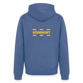 Söderort - Stockholm - Unisex Premium Organic Zip Hoodie - stone blue - Back - Nico (187cm)