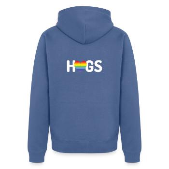 Câlins LGBT - Veste à capuche bio Premium Unisexe - bleu pigeon - Dos - Nico (187cm)