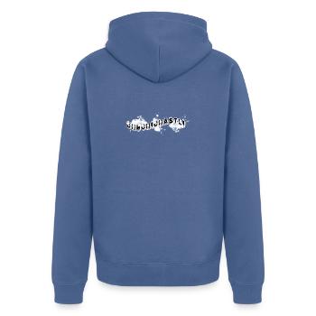 Chuchichästli typo | i love Switzerland | Chuchi - Unisex Premium Bio Zip Hoodie - Taubenblau - Hinten - Nico (187cm)