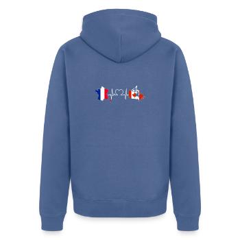 Heartbeat France Kanada - Unisex Premium Bio Zip Hoodie - Taubenblau - Hinten - Nico (187cm)