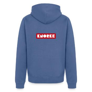 Chemise rétro Knorke Berliner Spruch - Veste à capuche bio Premium Unisexe - bleu pigeon - Dos - Nico (187cm)