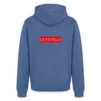 LIEBEVOLL  Leitstelle - Unisex Premium Bio Zip Hoodie - Taubenblau - Hinten - Nico (187cm)