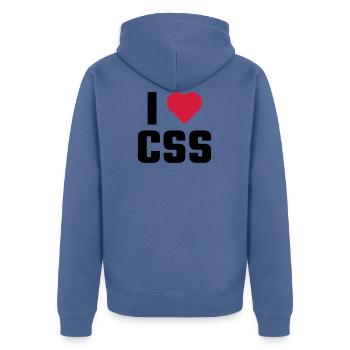 Ich liebe CSS - Unisex Premium Bio Zip Hoodie - Taubenblau - Hinten - Nico (187cm)