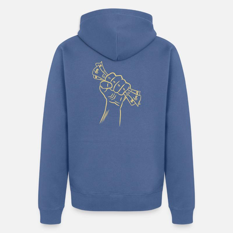 La main avec de l'argent - Veste à capuche bio Premium Unisexe - bleu pigeon