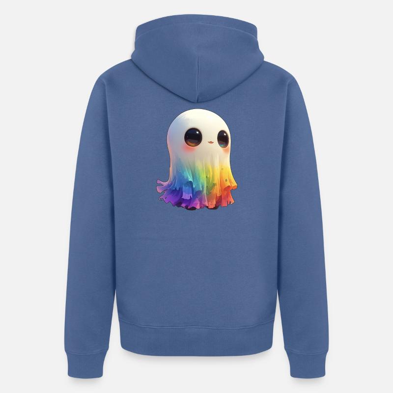 Fantôme arc-en-ciel flippant et mignon - Veste à capuche bio Premium Unisexe - bleu pigeon