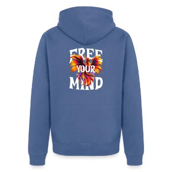 Phoenix Free Your Mind - Unisex Premium Organic Zip Hoodie - stone blue - Back - Nico (187cm)