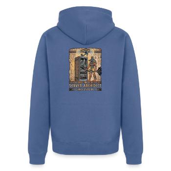 Anubis im Rechenzentrum - Unisex Premium Bio Zip Hoodie - Taubenblau - Hinten - Nico (187cm)