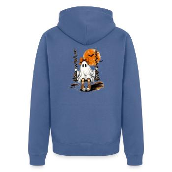 Geist auf der Schaukel unter dem Mond - Unisex Premium Bio Zip Hoodie - Taubenblau - Hinten - Nico (187cm)