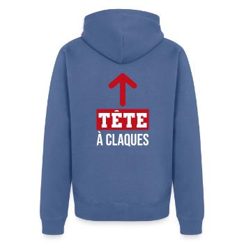 tête à claque | cadeau beauf | baffe - Veste à capuche bio Premium Unisexe - bleu pigeon - Dos - Nico (187cm)
