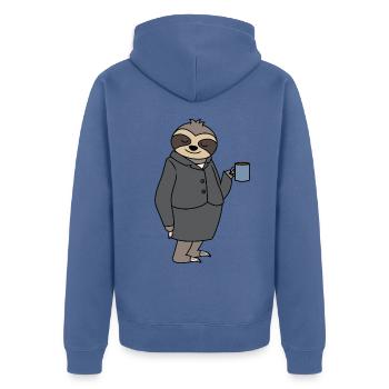 Femme paresseuse Collègue de bureau Collègue de travail Patron - Veste à capuche bio Premium Unisexe - bleu pigeon - Dos - Nico (187cm)