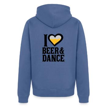 Love Beer and Dance - Unisex Premium Bio Zip Hoodie - Taubenblau - Hinten - Nico (187cm)