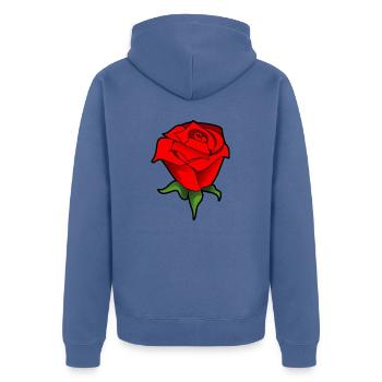 Rote Rose - Unisex Premium Bio Zip Hoodie - Taubenblau - Hinten - Nico (187cm)