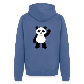 Aufrecht Stehender Panda Bär Winkt Freundlich - Unisex Premium Bio Zip Hoodie - Taubenblau - Hinten - Nico (187cm)
