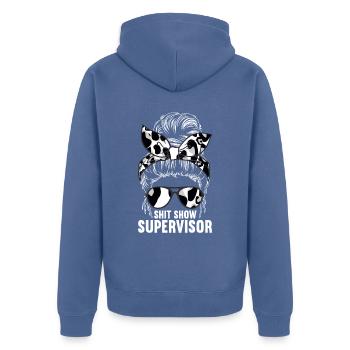Shit Show Supervisor - Unisex Premium Organic Zip Hoodie - stone blue - Back - Nico (187cm)