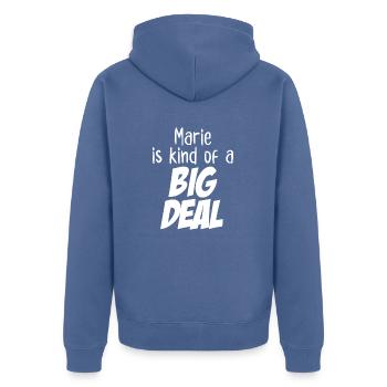 Marie ist irgendwie eine große Sache - Unisex Premium Bio Zip Hoodie - Taubenblau - Hinten - Nico (187cm)
