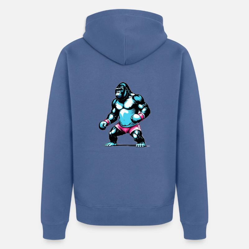 Gorille Boxeur Boxe - Veste à capuche bio Premium Unisexe - bleu pigeon