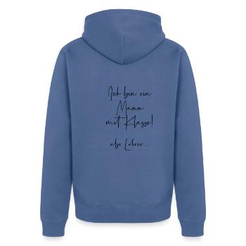 Ich bin ein Mann mit Klasse also Lehrer - Unisex Premium Bio Zip Hoodie - Taubenblau - Hinten - Nico (187cm)