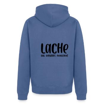 Lache das verwirrt Menschen - Unisex Premium Bio Zip Hoodie - Taubenblau - Hinten - Nico (187cm)